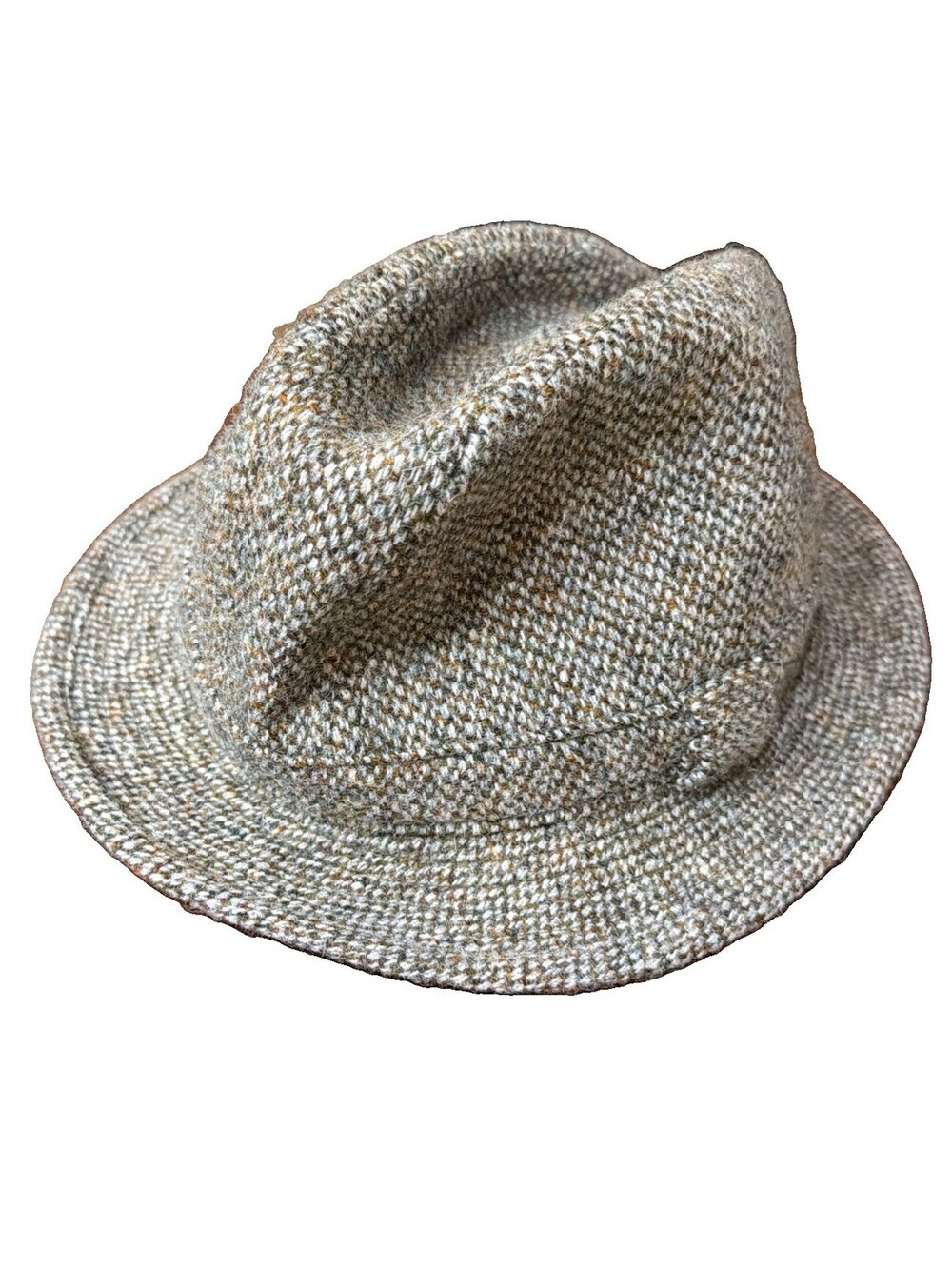 Vintage Harris Tweed 100% Wool Fedora Har Size L Scotland Hand Woven Brown Plaid